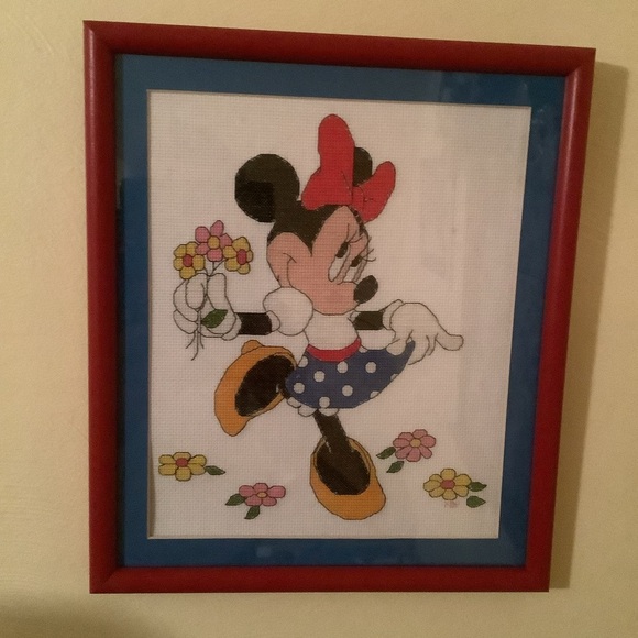 Framed 11” x 13” Cross Stitch of Minnie Mouse - Picture 2 of 10